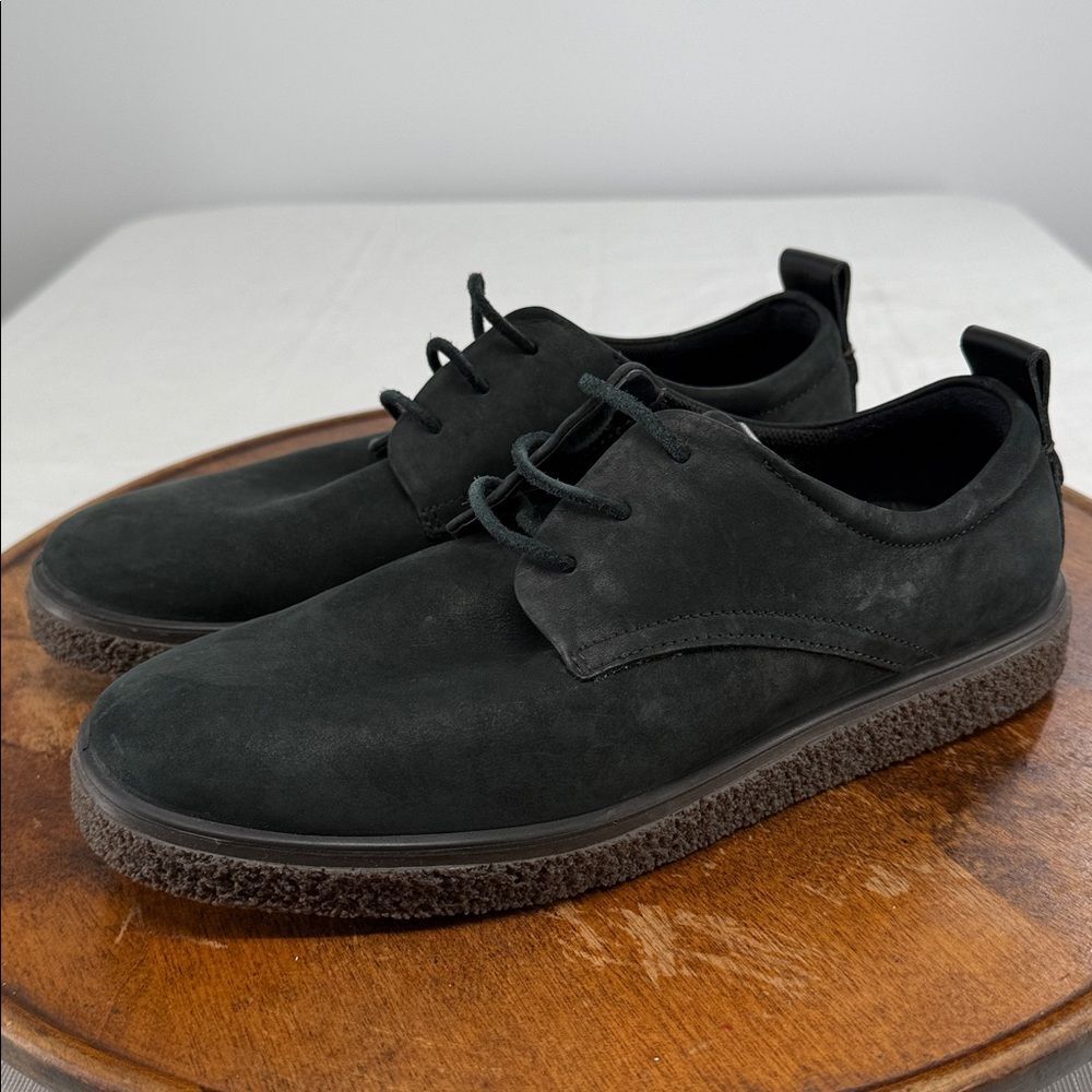 Ecco Shoes Wm 39 (US 8) CrepeTray Black Nubuck Leather Oxford Sneakers Gum Sole